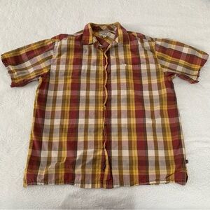 Men’s 2X PHAT FARM Vintage Y2K Red Yellow Gold Cream Plaid Short Sleeve Shirt